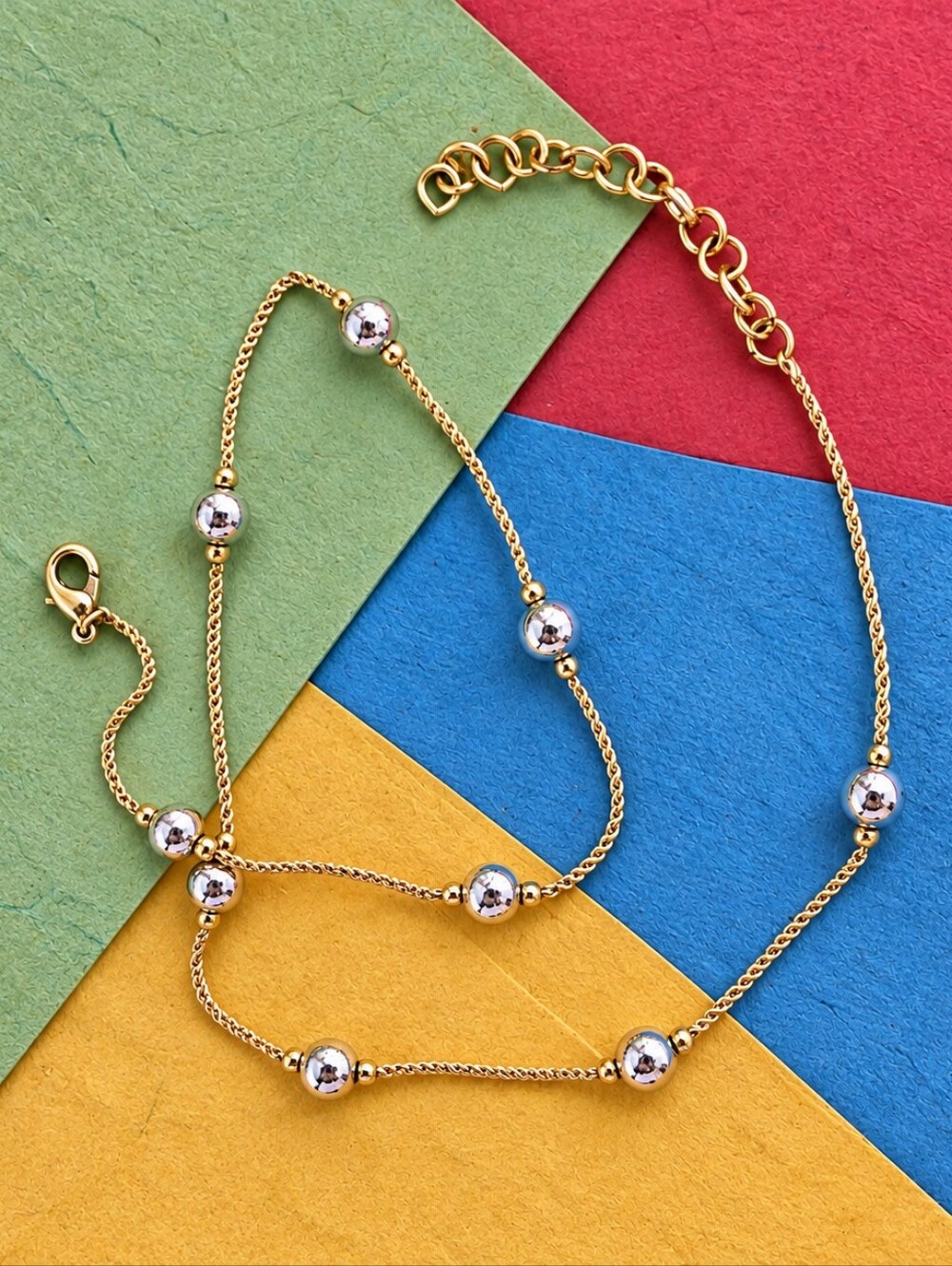 Vintage 90s Two Tone Gold Silver Station Necklace Adjustable Choker 18"